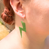 Handmade Sparkling Lime Green Glitter Lightning Bolt Earrings
